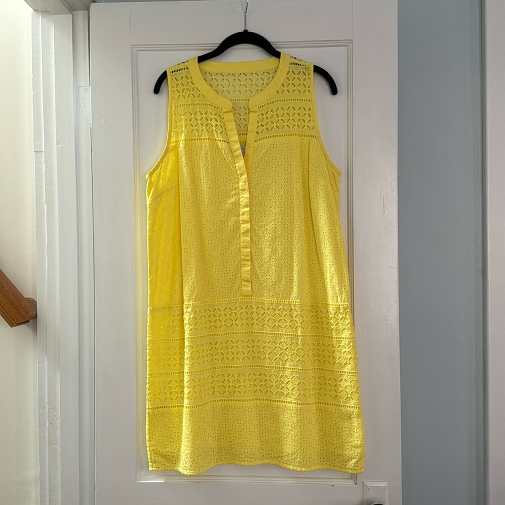 Ann Taylor LOFT yellow eyelet sleeveless dress size 14 excellent condition